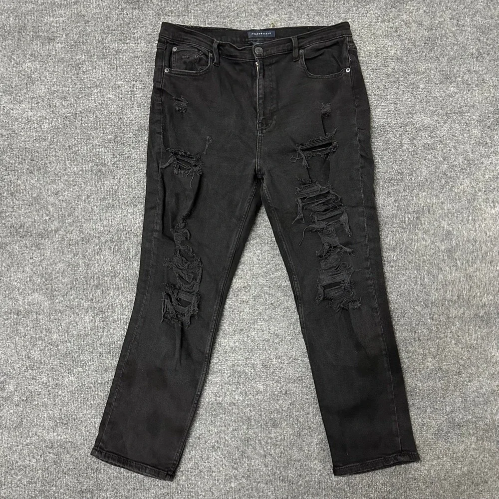 Aeropostale Jeans Womens Size 16R Black Distressed High Rise Denim Ripped Casual